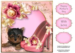Shoes & Puppy - Pink Roses 8x8 Quick Topper