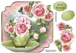 Pretty Pink Roses Teacup & Saucer - Shaped Topper