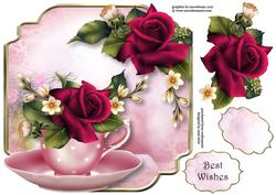Deep Pink Velvet Roses Teacup & Saucer - Shaped Topper