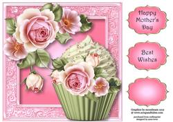 Pretty Pink Roses Cupcake 8x8 Quick Topper