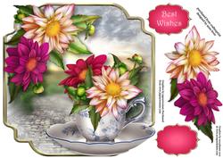 Dahlia Nouveau Teacup & Saucer - Shaped Topper
