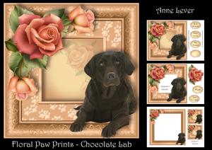 Floral Paw Prints - Chocolate Lab