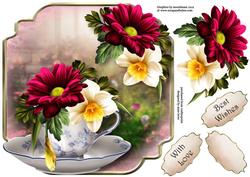 Chrysanthemum Spring Teacup & Saucer - Shaped Topper