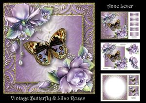 Vintage Butterfly & Lilac Roses