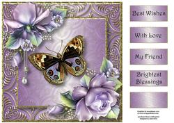 Vintage Butterfly & Lilac Roses 8x8 Quick Topper