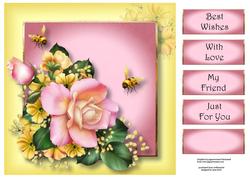 Beautiful Rose & Bees 8x8 Quick Topper