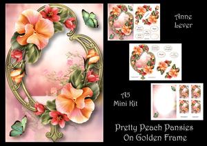 Pretty Peach Pansies on Golden Frame