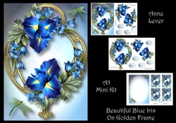 Beautiful Blue Iris On Golden Frame