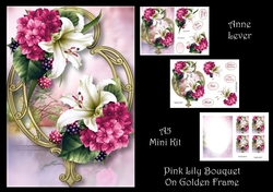 Pink Lily Bouquet On Golden Frame