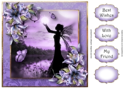Fairy Moon & Purple Lilies 8x8