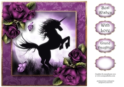 Unicorn Moon & Purple Roses 8x8