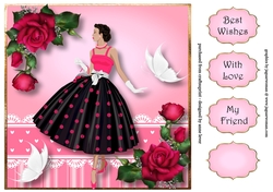 Retro Roses & Butterflies - Deep Pink 8x8