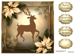 Vintage Cream Poinsettias With Reindeer 8x8