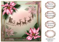 Santas Flight With Pink Poinsettias 8x8