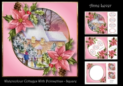 Watercolour Cottages With poinsettias - Square