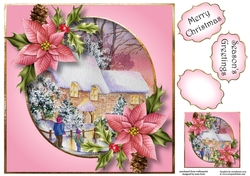Watercolour Cottages With poinsettias 8x8