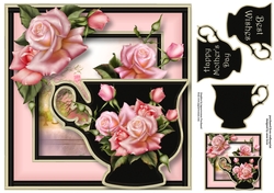 Enamel Teacup & Edwardian Roses 8x8
