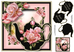 Enamel Teapot & Edwardian Roses 8x8
