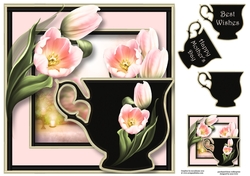 Enamel Teacup - Pale Pink Tulips 8x8