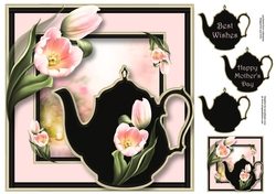 Enamel Teapot - Pale Pink Tulips 8x8