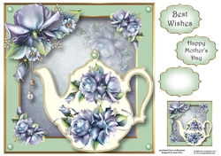 Floral Teapot & Blue Flowers 8x8