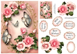 Beautiful Blush Roses & Butterflies A5