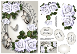 Pure White Roses & Butterflies A5