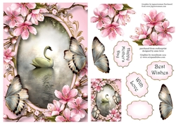Swan, Butterflies & Cherry Blossom A5