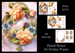 Peach Roses On Golden Frame