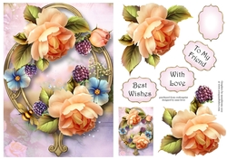 Peach Roses On Golden Frame A5