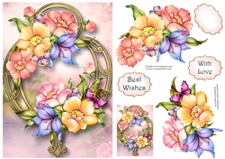 Pastel Floral On Golden Frame A5
