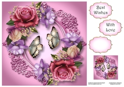 Beautiful Belle Roses & Butterflies 8x8