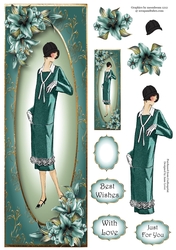 The Flapper - Teal Lilies Lge DL