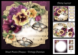 Sheet Music Plaque - Vintage Pansies