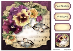 Sheet Music Plaque - Vintage Pansies 8x8