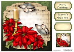 Sheet Music Christmas - Poinsettias & Candle 8x8