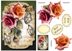 Sheet Music & Butterflies - Autumn Roses A5