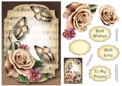 Sheet Music & Butterflies - Champagne Roses A5