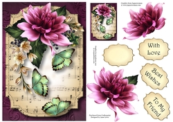 Sheet Music & Butterflies - Purple Dahlia A5