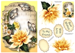 Sheet Music & Butterflies - Yellow Dahlia A5