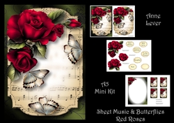 Sheet Music & Butterflies - Red Roses