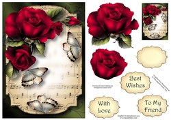 Sheet Music & Butterflies - Red Roses A5
