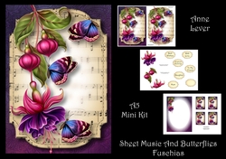 Sheet Music & Butterflies - Fuschias