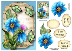 Sheet Music & Butterflies - Blue Poppies A5