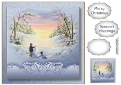 Watercolour Christmas - Building A Snowman 8x8