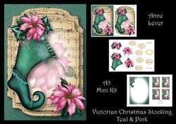 Victorian Christmas Stocking - Teal & Pink