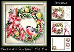 Beautiful Watercolour Wreath - Bird & Bow