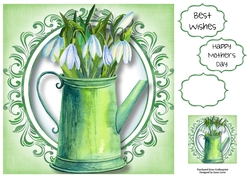A watering can of snowdrops 8x8