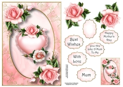 Soft Pink Heart & Roses A5