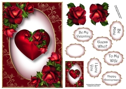 Beautiful Red Heart & Roses A5